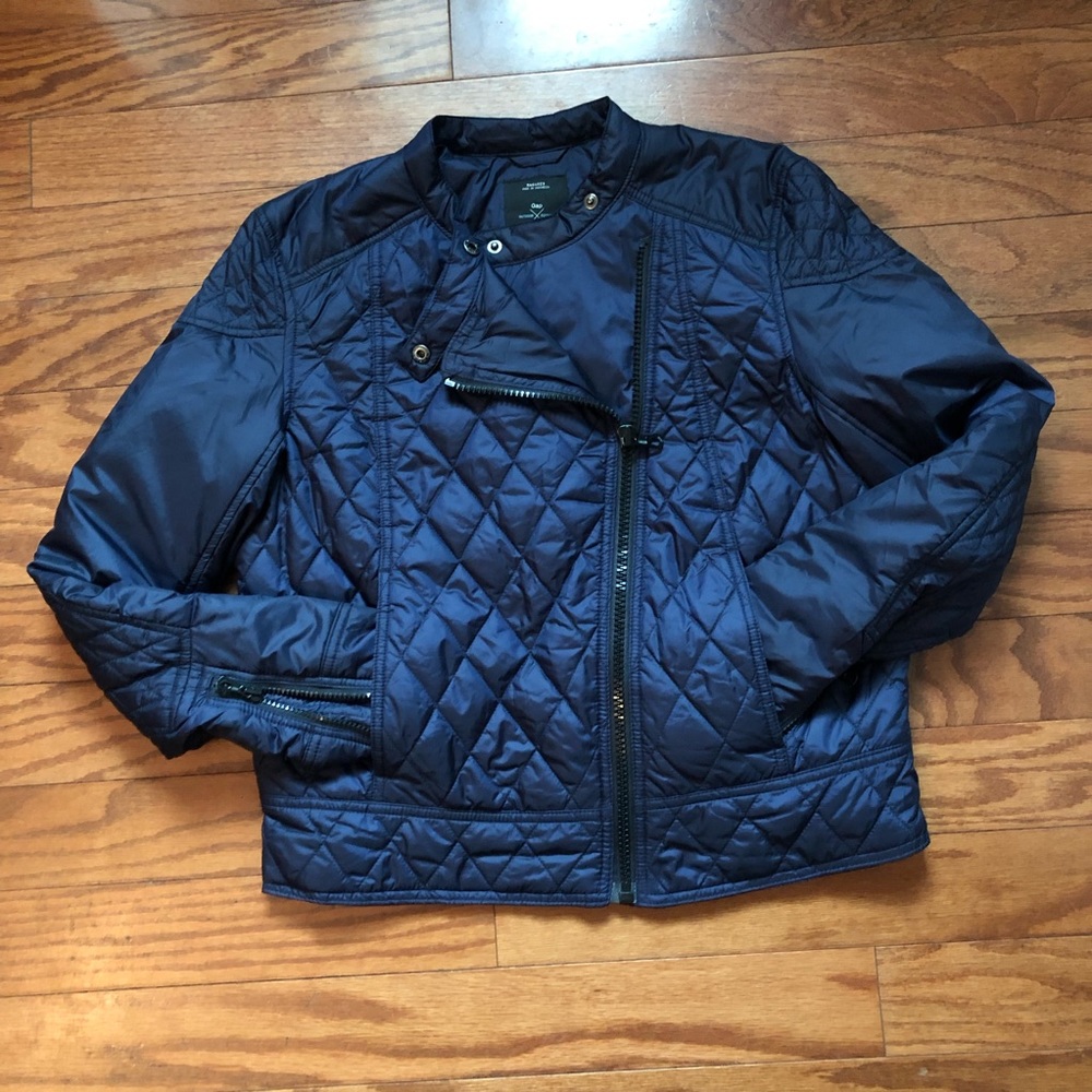 GAP Winter Warmth Quilted Puffer Moto Jacket Navy
